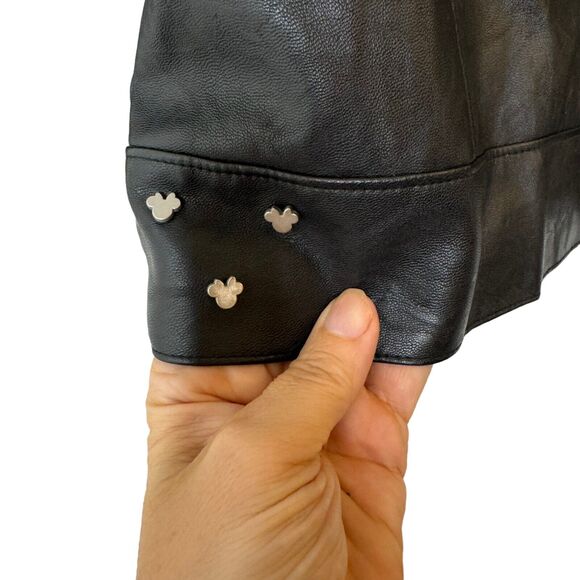 Disney Minnie Mouse Faux Leather Girls Jacket Black Moto Zip Up Youth Size 9/10 - Picture 7 of 8